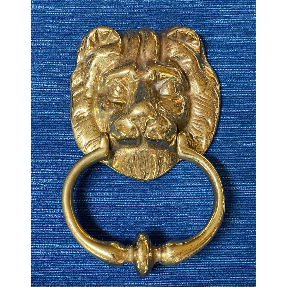 Brass Lion Head Door Knocker - Gold Finish